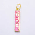 16K Gold Filled 22mm "Pretty Girl Ave" Pink Enamel Street Sign Charm | Charms-01505
