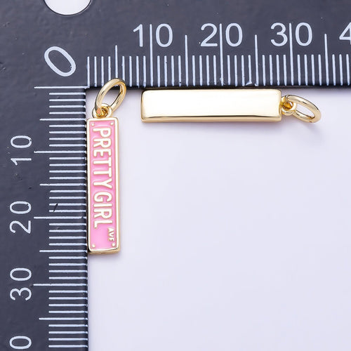 16K Gold Filled 22mm "Pretty Girl Ave" Pink Enamel Street Sign Charm | Charms-01505