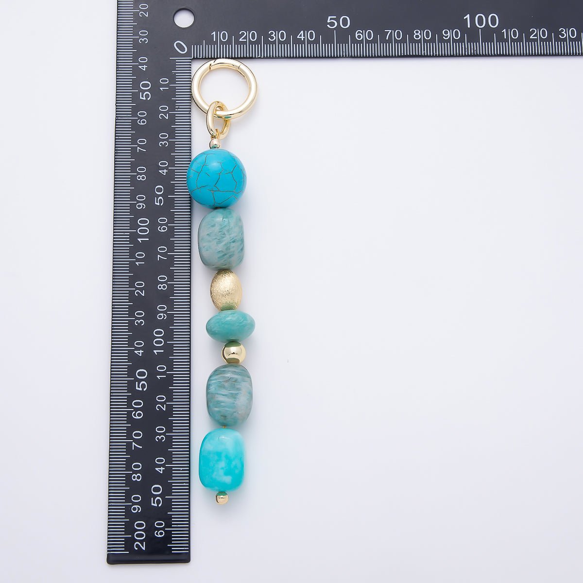 16K Gold Filled 6 Inch Blue Amazonite Turquoise Gemstone Bag Charm