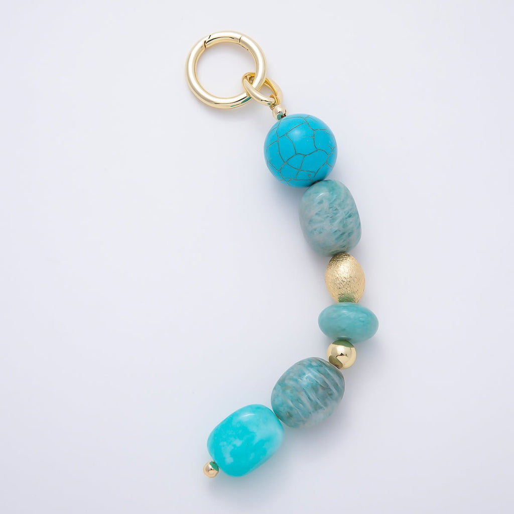 16K Gold Filled 6 Inch Blue Amazonite Turquoise Gemstone Bag Charm