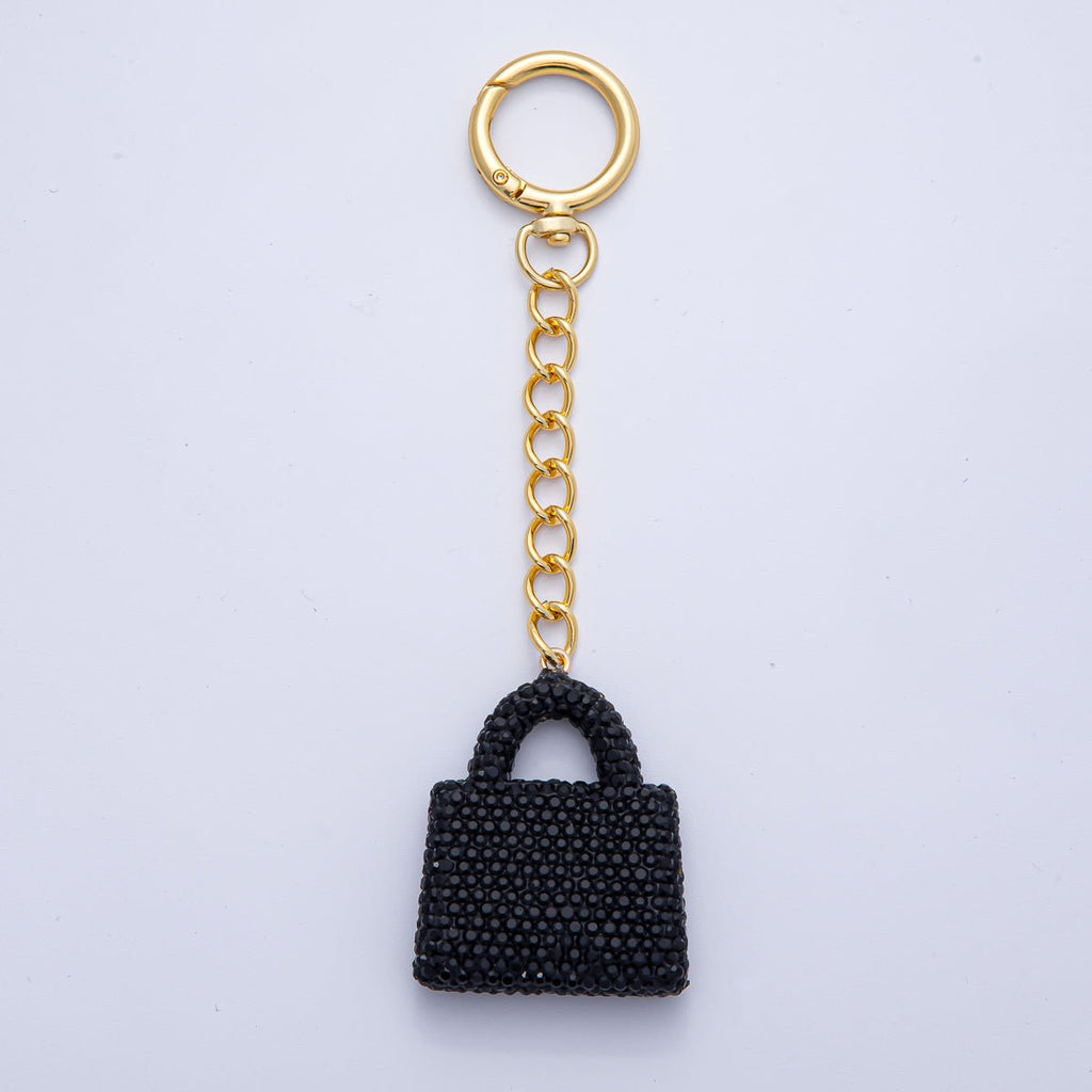 18K Gold Filled Bedazzled Purse Bag Charm Keychain