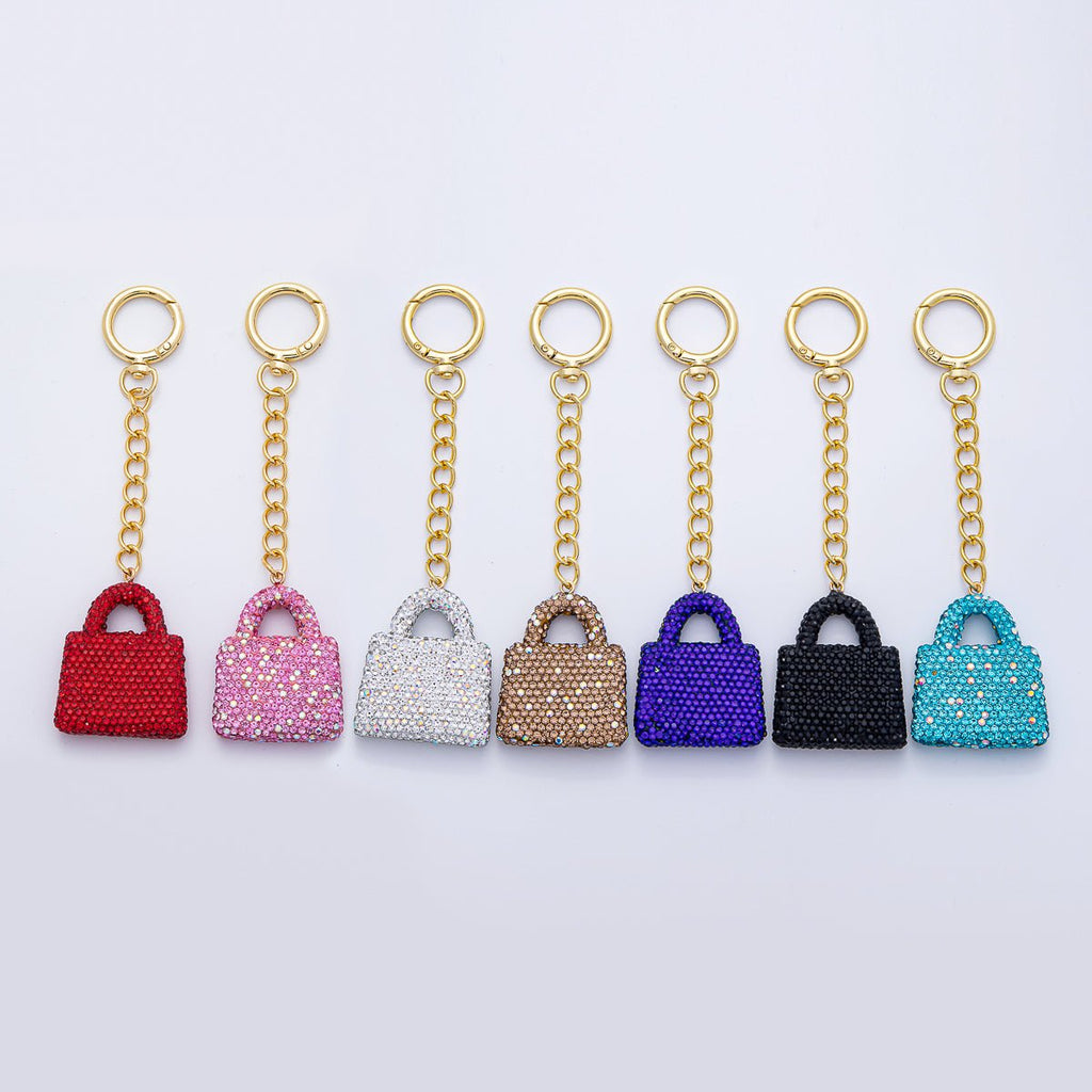 18K Gold Filled Bedazzled Purse Bag Charm Keychain