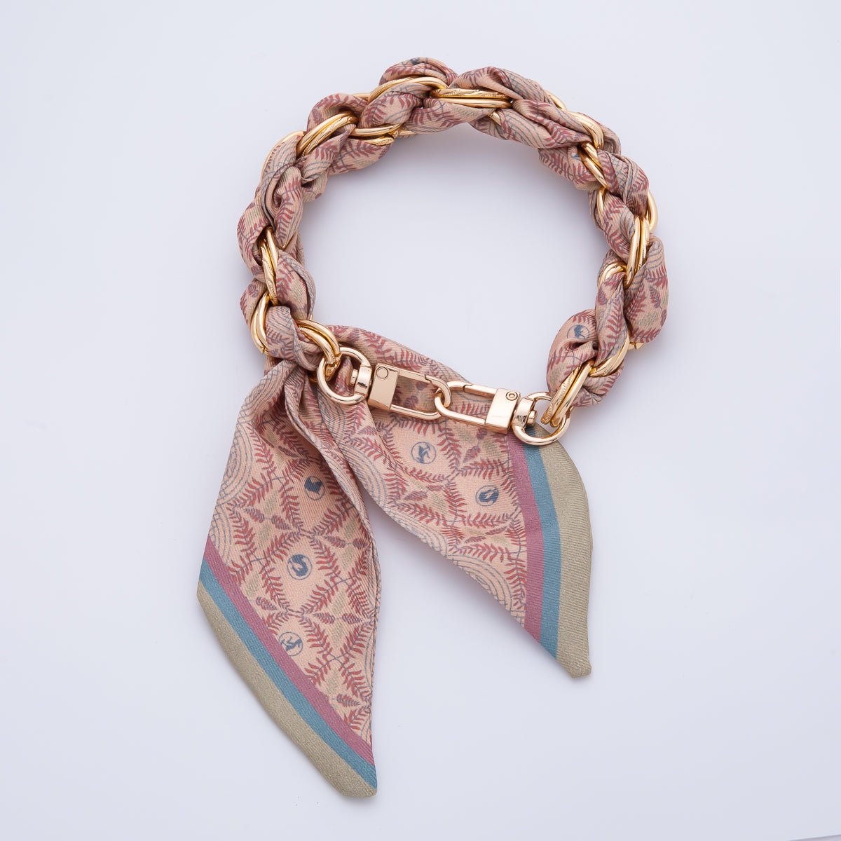 18K Gold Filled Silk Twilly Knot Bag Charm Bracelet Keychain