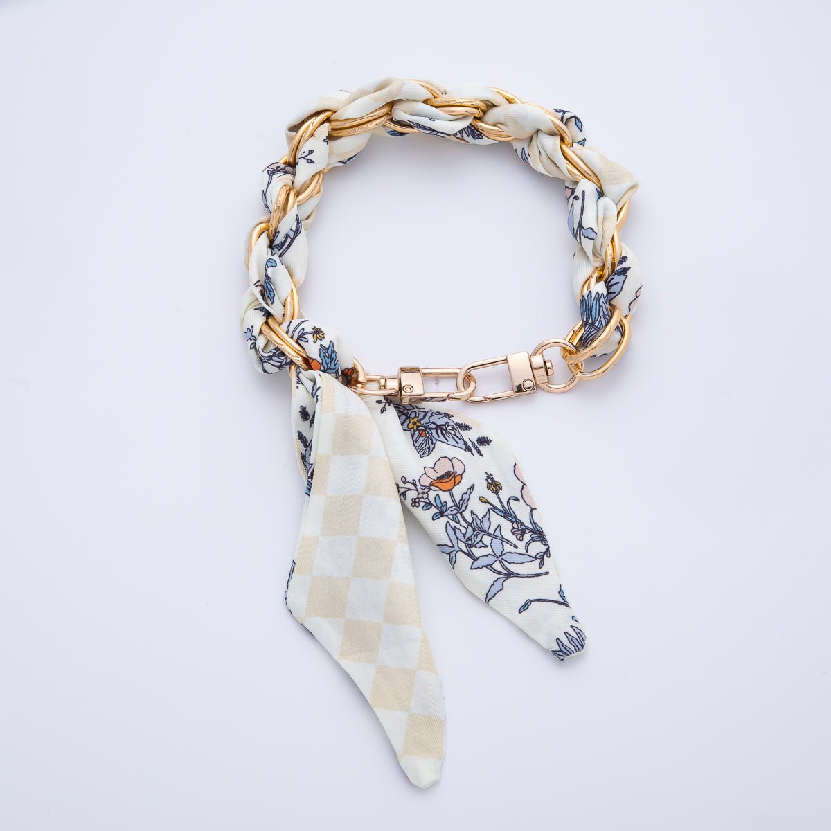 18K Gold Filled Silk Twilly Knot Bag Charm Bracelet Keychain
