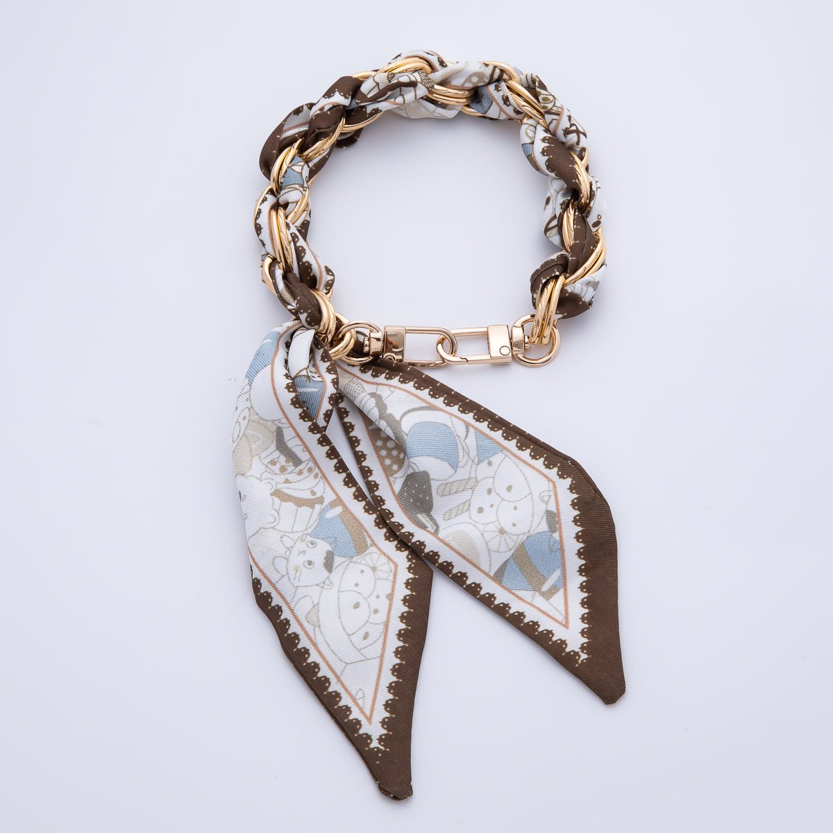 18K Gold Filled Silk Twilly Knot Bag Charm Bracelet Keychain