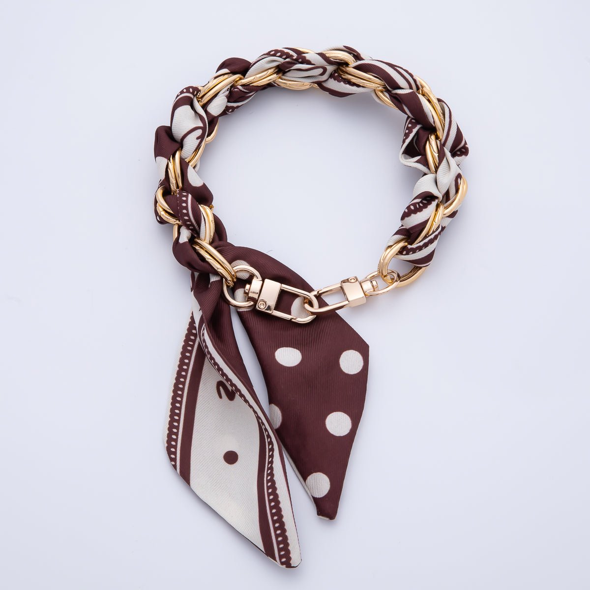 18K Gold Filled Silk Twilly Knot Bag Charm Bracelet Keychain