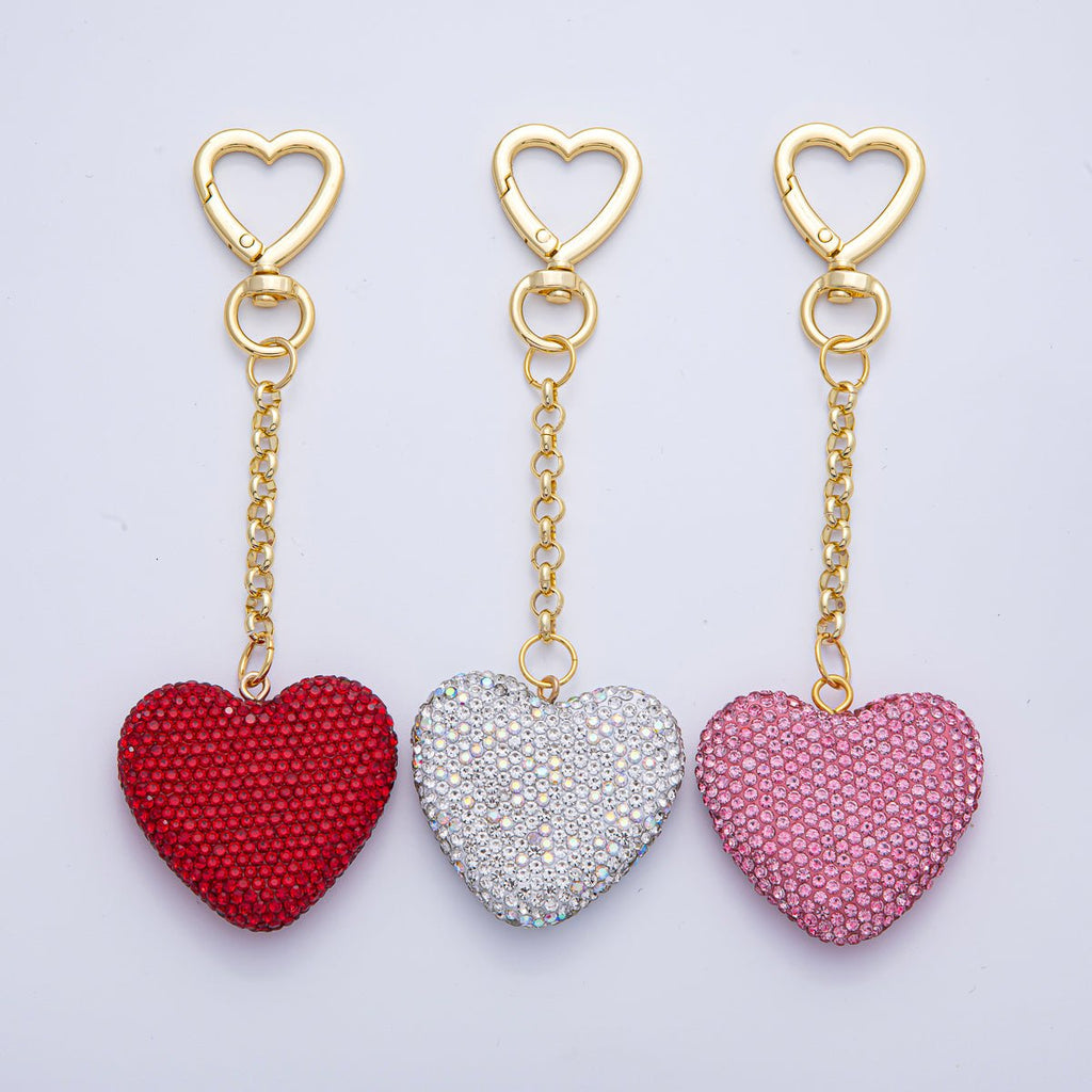 18K Gold Filled Bedazzled Heart Keychain Bag Charm