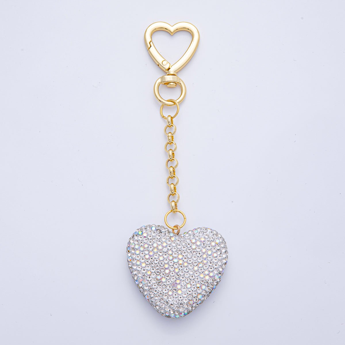 18K Gold Filled Bedazzled Heart Keychain Bag Charm