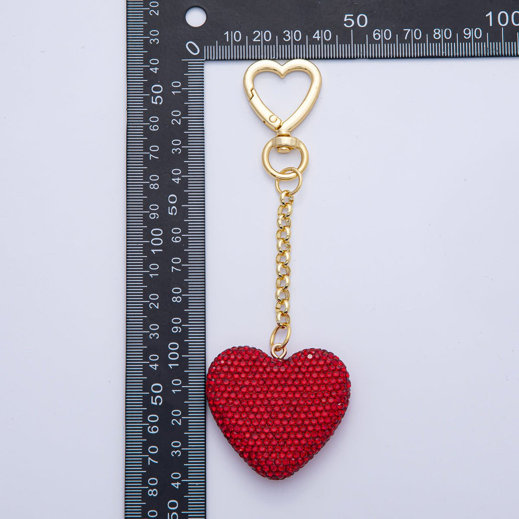 18K Gold Filled Bedazzled Heart Keychain Bag Charm