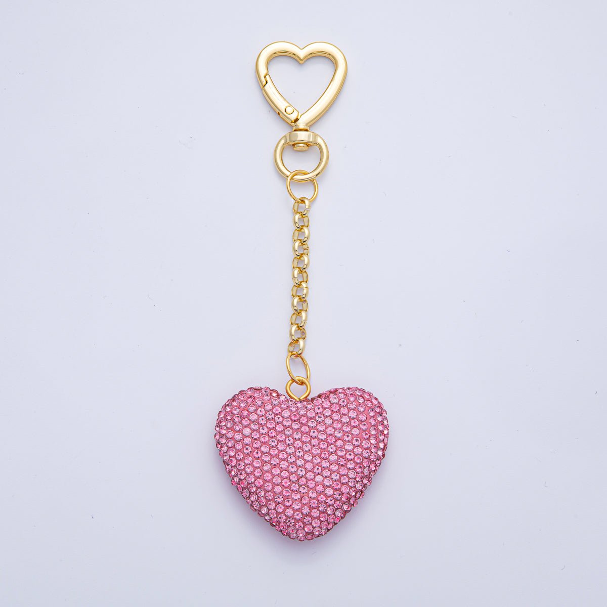 18K Gold Filled Bedazzled Heart Keychain Bag Charm
