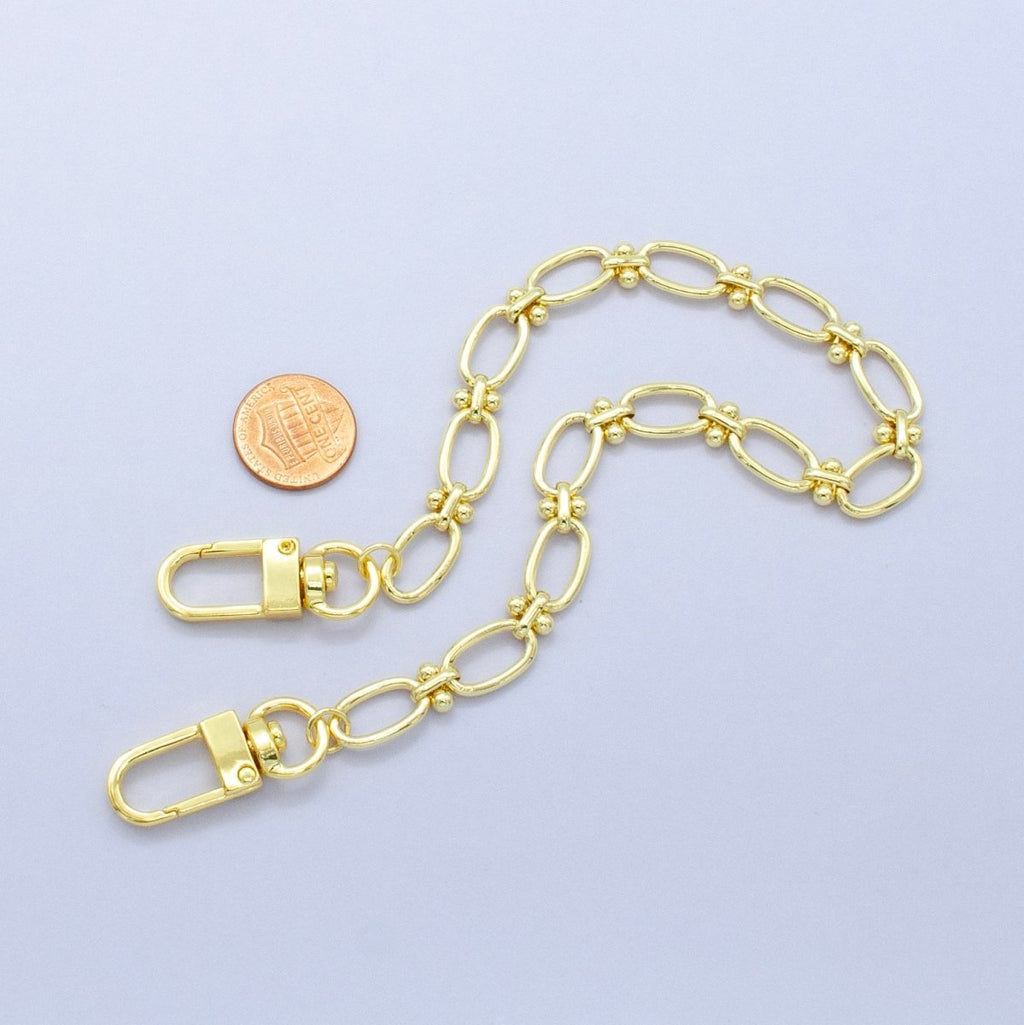24K Gold Filled 12.5-Inch Oval Paperclip Link Chain Bag Purse Charm Swivel