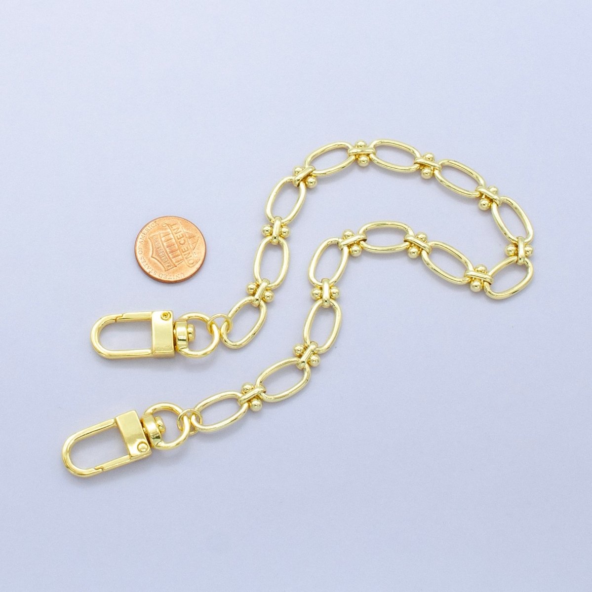 24K Gold Filled 12.5-Inch Oval Paperclip Link Chain Bag Purse Charm Swivel