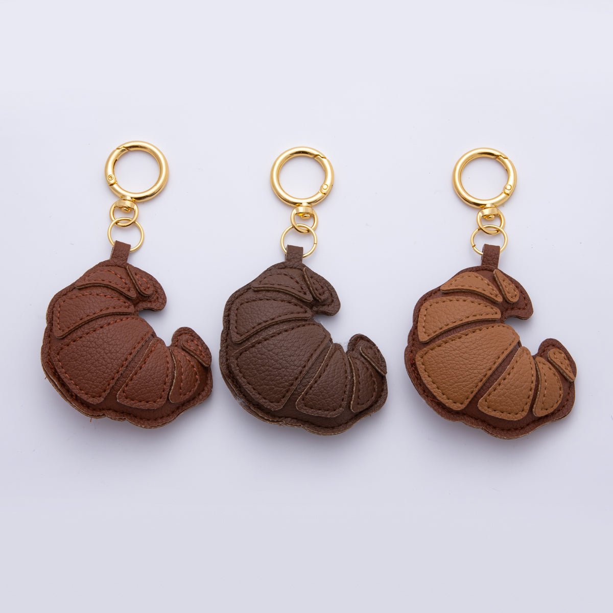 18K Gold Filled Croissant Baked Pastry Leather Keychain Bag Charm
