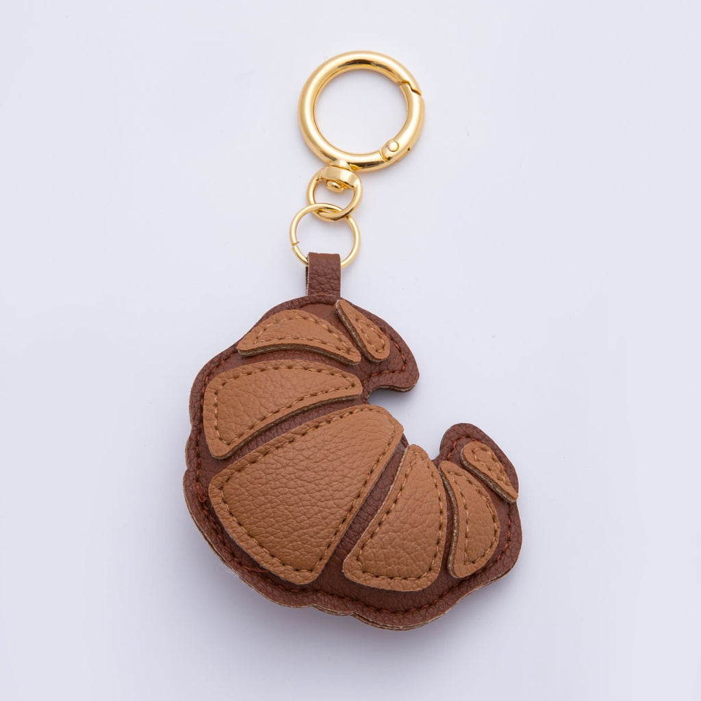 18K Gold Filled Croissant Baked Pastry Leather Keychain Bag Charm