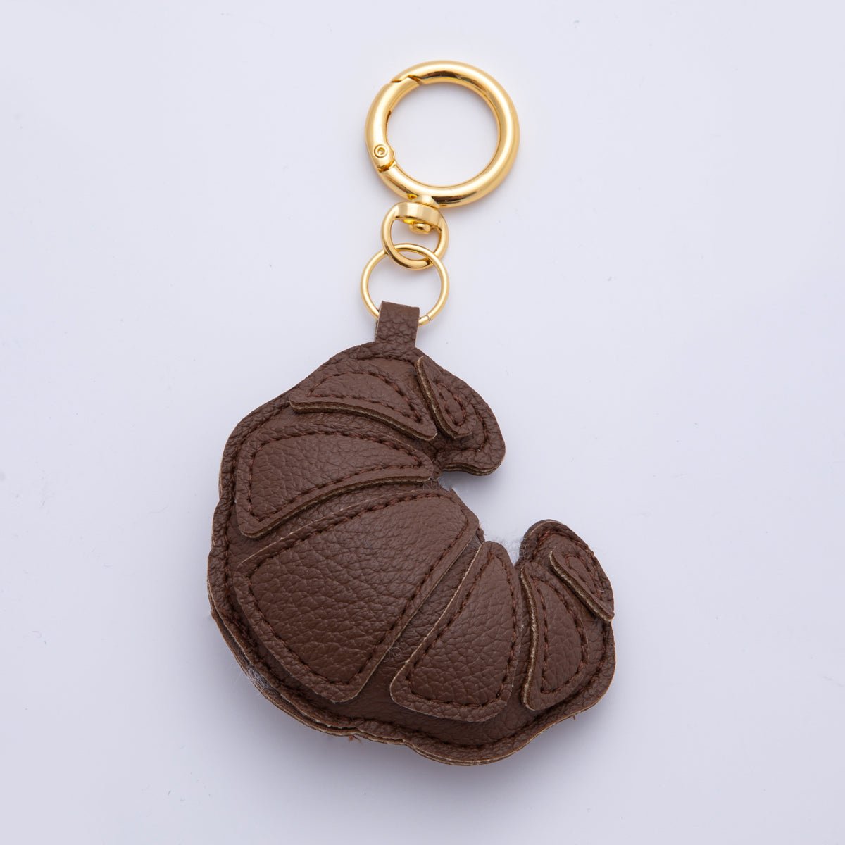 18K Gold Filled Croissant Baked Pastry Leather Keychain Bag Charm