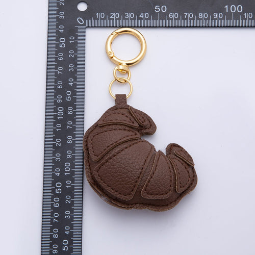 18K Gold Filled Croissant Baked Pastry Leather Keychain Bag Charm