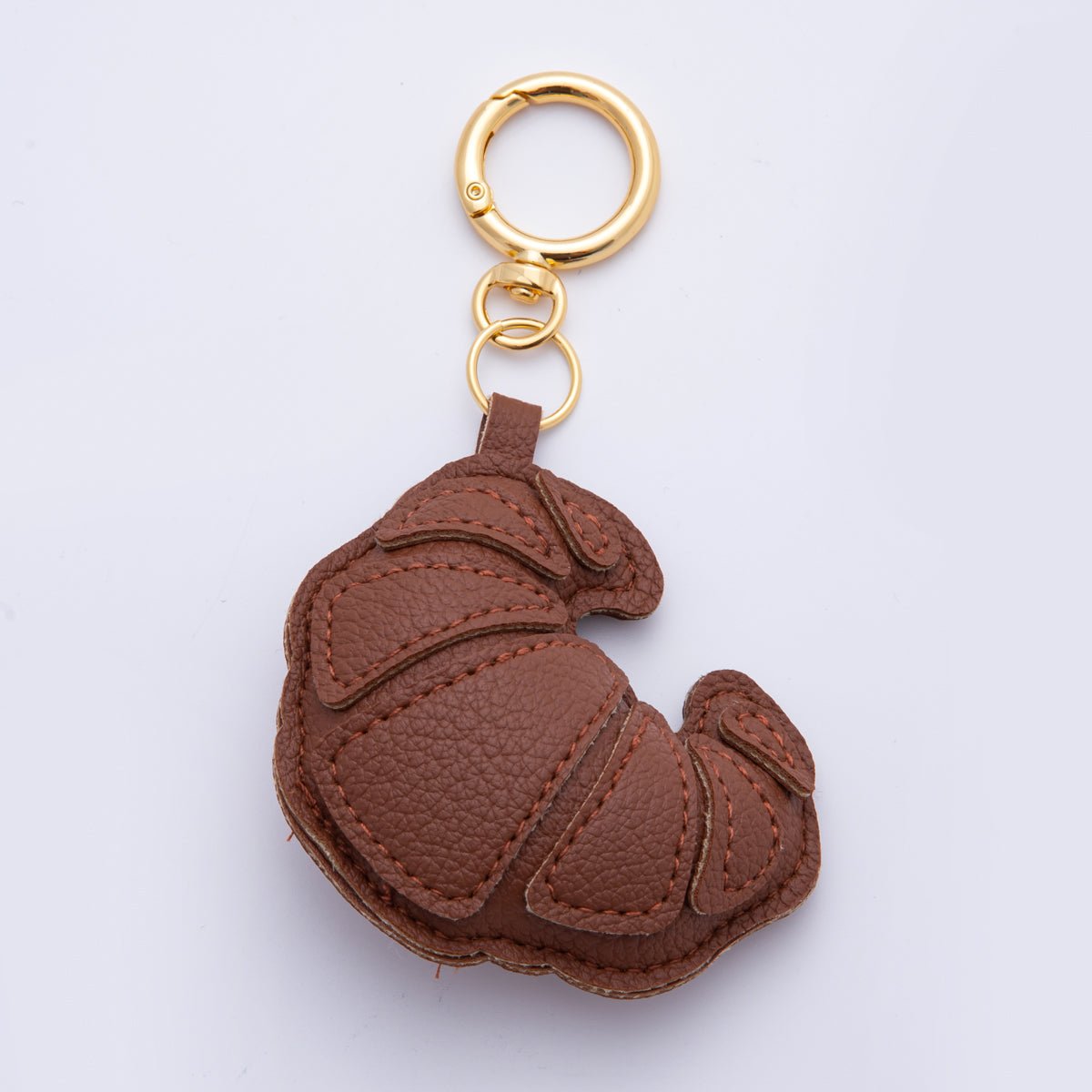 18K Gold Filled Croissant Baked Pastry Leather Keychain Bag Charm